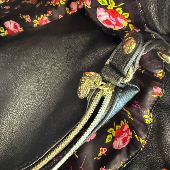 Betsey Johnson Black and White Floral Tote with Metal Embellishments - Picture 10 of 12
